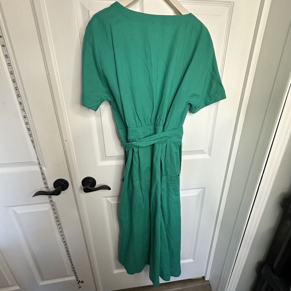 Gap Womens Size 6 Turquoise Linen Cotton Wrap Midi Dress Short Sleeve New - Picture 10 of 10